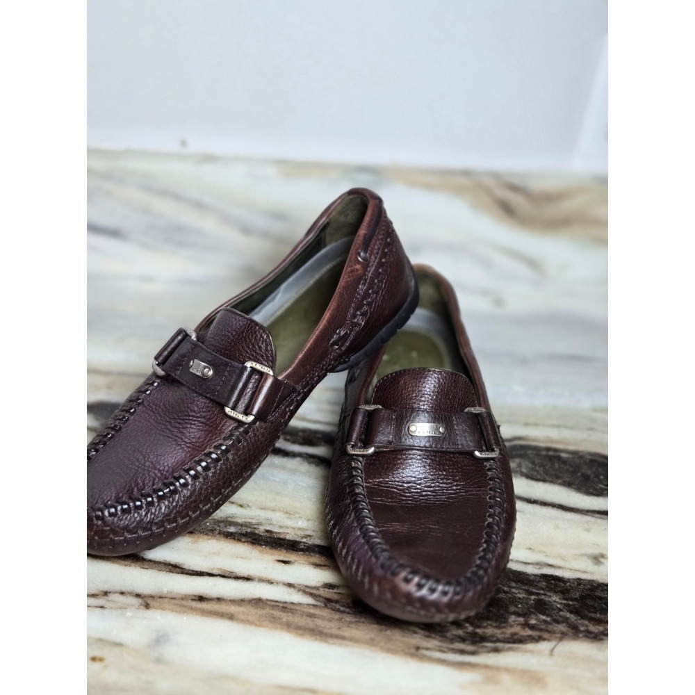HS Trask Mens Brown Leather Driving Loafers Whipstitch Moc Toe Slip 10.5 M